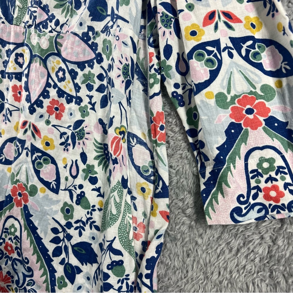 Boden Dress Womens Petite 8P Floral Paisley Jessa Linen Tunic 3/4 Sleeve V Neck - Picture 4 of 12